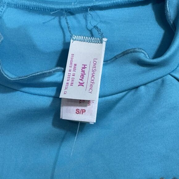 LoveShackFancy x Hurley Blue Rhinestone Heart Long Sleeve Rash Guard Top Size S - Picture 3 of 11